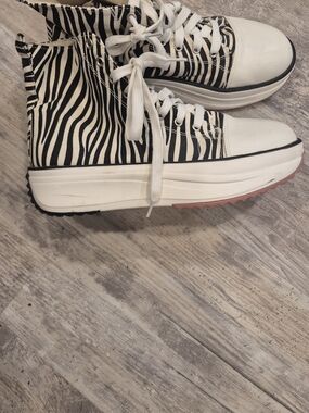 Zebra Print Platform High-Top Sneakers - Black & White